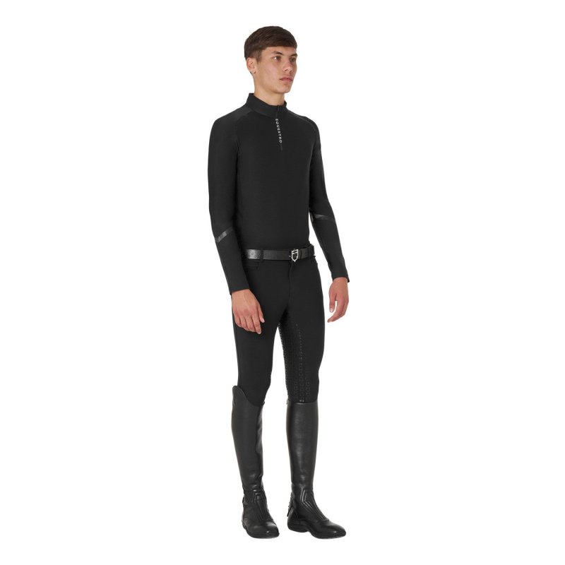 Equestro Polo uomo da allenamento slim fit manica lunga - Nero