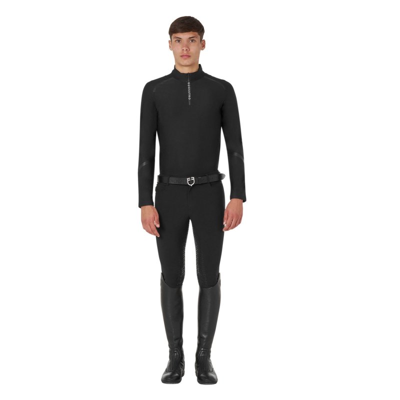Equestro Polo uomo da allenamento slim fit manica lunga - Nero