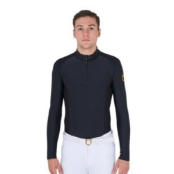 Equestro Polo uomo slim fit da allenamento a manica lunga - Nero