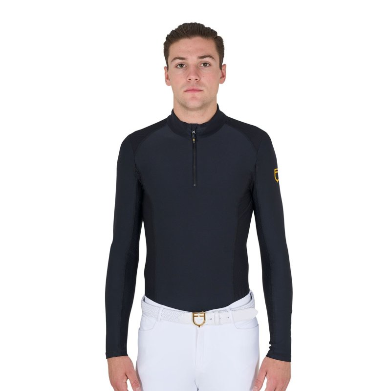 Equestro Polo uomo slim fit da allenamento a manica lunga - Nero