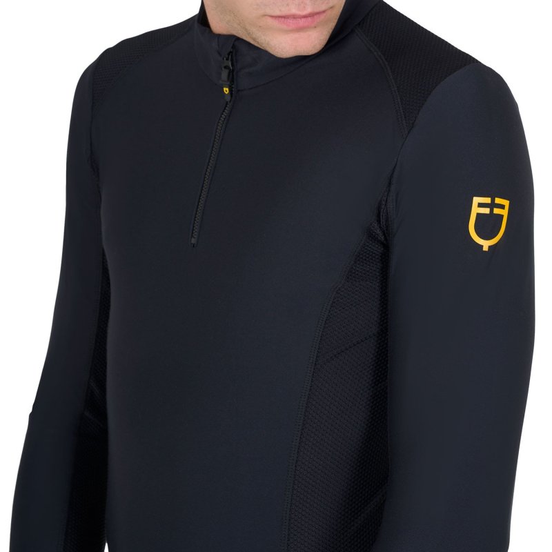 Equestro Polo uomo slim fit da allenamento a manica lunga - Nero
