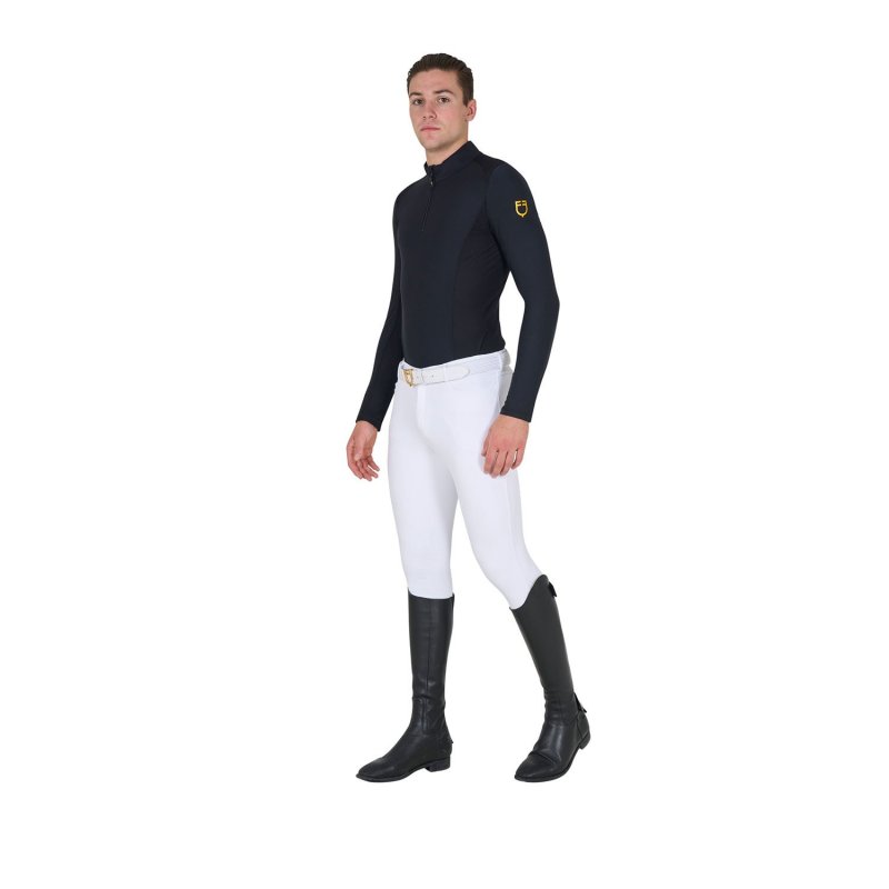Equestro Polo uomo slim fit da allenamento a manica lunga - Nero