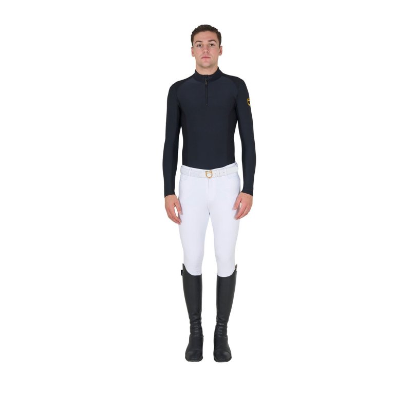 Equestro Polo uomo slim fit da allenamento a manica lunga - Nero