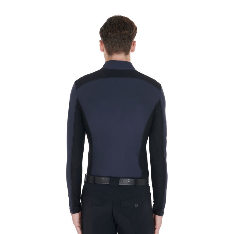 Equestro Polo uomo slim fit da allenamento a manica lunga - Blu navy