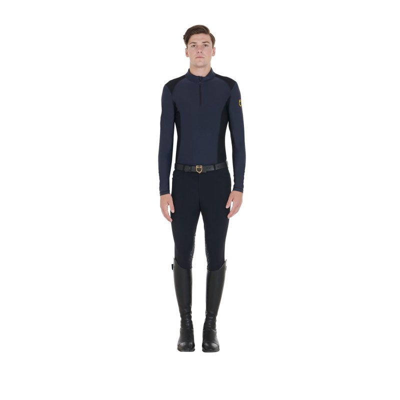 Equestro Polo uomo slim fit da allenamento a manica lunga - Blu navy