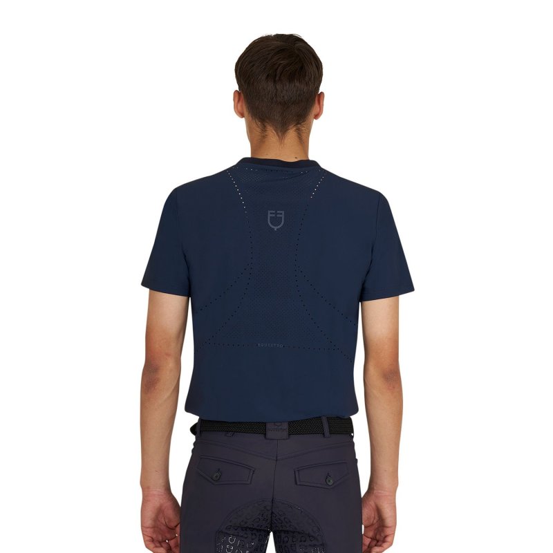 Equestro T-shirt allenamento uomo in tessuto tecnico con microfori - Blu navy