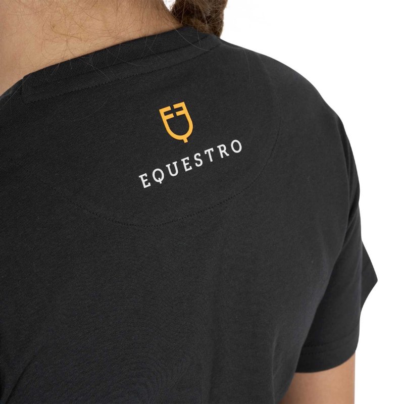 Equestro T-shirt bambina slim fit logo glitter rosa - Nero