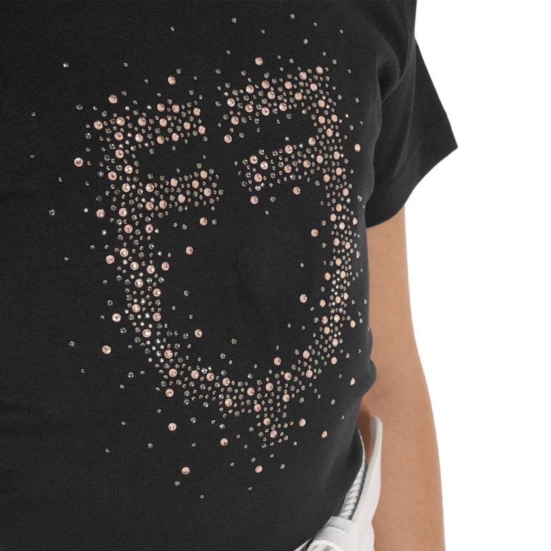 Equestro T-shirt bambina slim fit logo glitter rosa - Nero