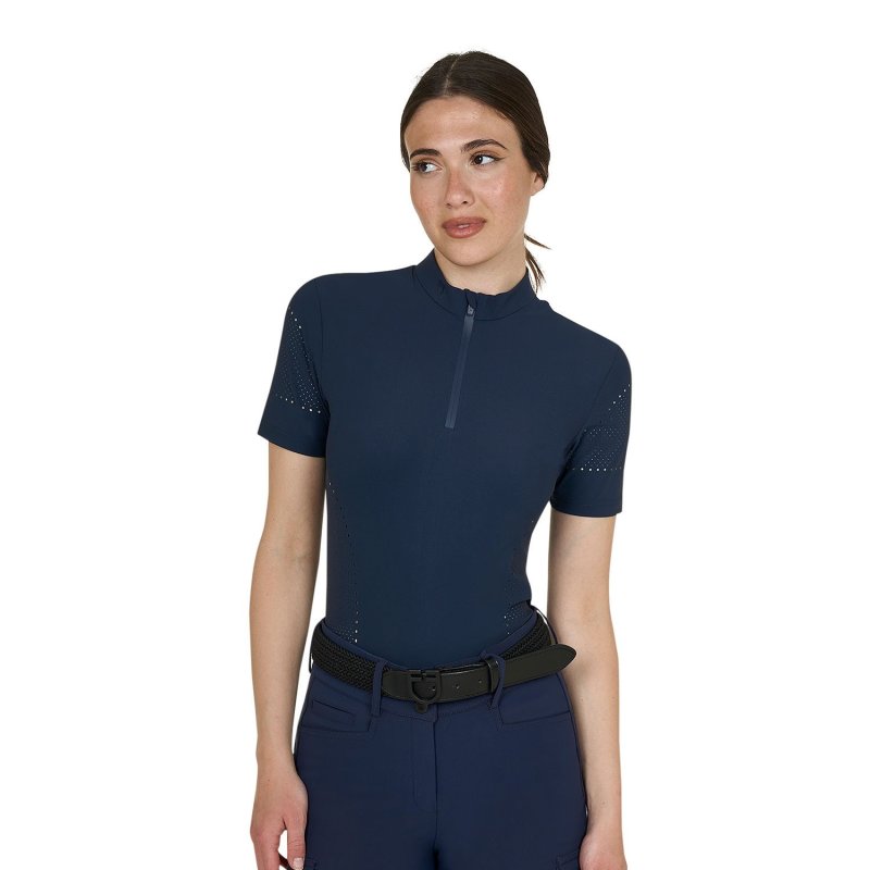 Equestro T-shirt donna da allenamento in tessuto tecnico con microfori - Blu navy