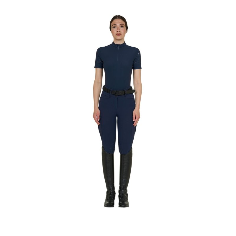 Equestro T-shirt donna da allenamento in tessuto tecnico con microfori - Blu navy