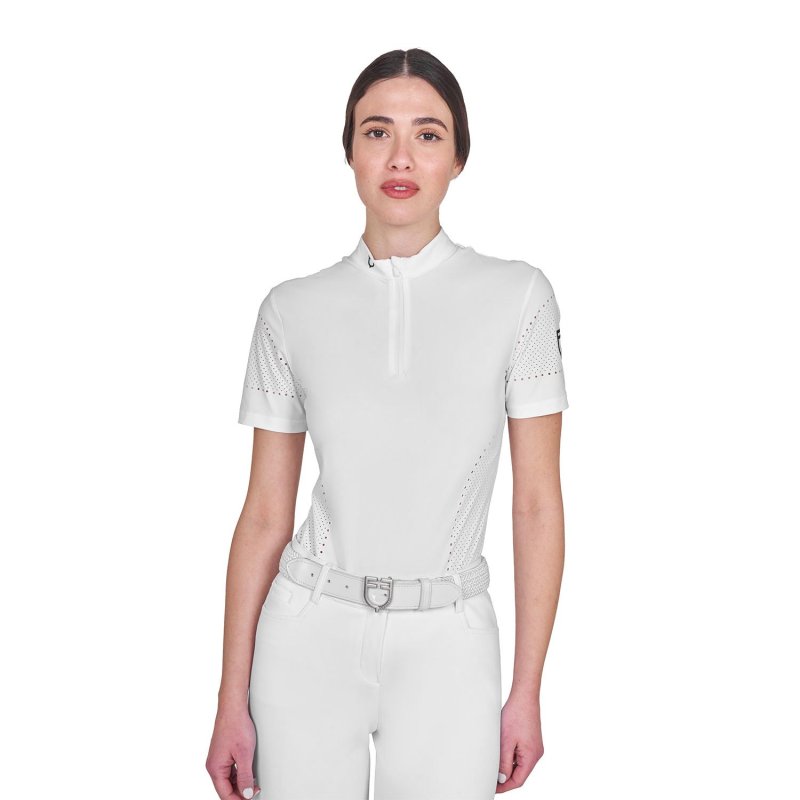 Equestro T-shirt donna da allenamento in tessuto tecnico con microfori - Bianco