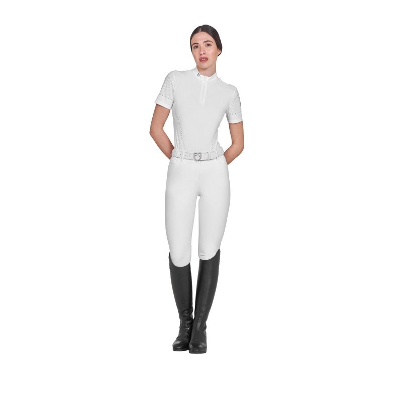 Equestro T-shirt donna da allenamento in tessuto tecnico con microfori - Bianco