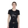 Equestro T-shirt donna slim fit disegno salto con strass - Nero