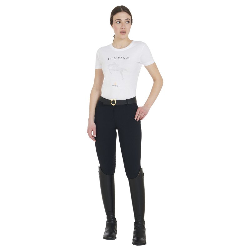 Equestro T-shirt donna slim fit disegno salto con strass - Bianco
