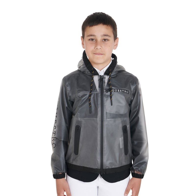Equestro Impermeabile bambini cappuccio e zip antivento - Grigio