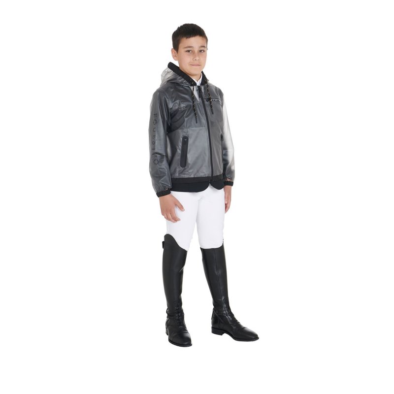 Equestro Impermeabile bambini cappuccio e zip antivento - Grigio