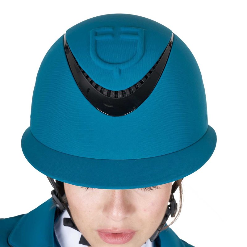 Equestro Cap donna con visiera larga e logo embossed omologazione EN - Blu