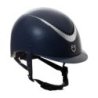 Equestro Cap lucido cinturino ecopelle e visiera stretta omologazione EN - Blu navy
