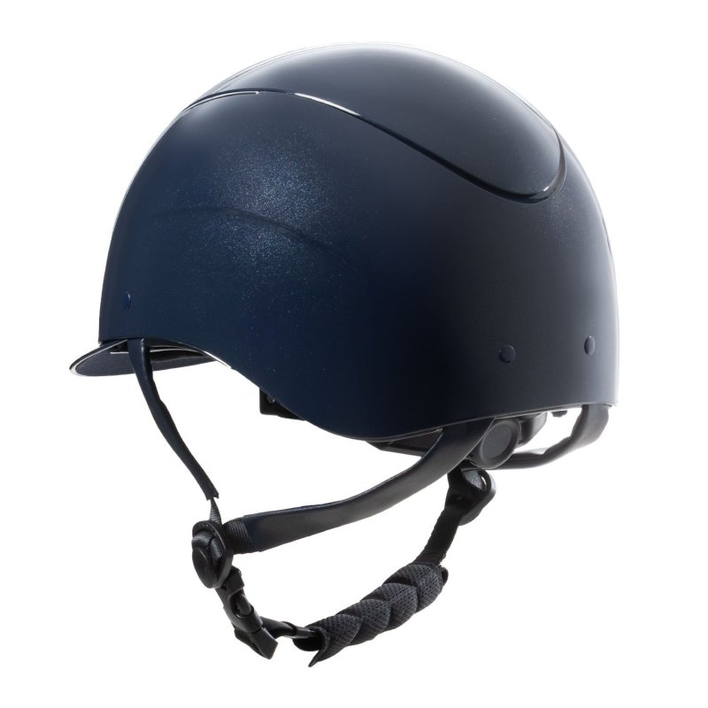Equestro Cap lucido cinturino ecopelle e visiera stretta omologazione EN - Blu navy