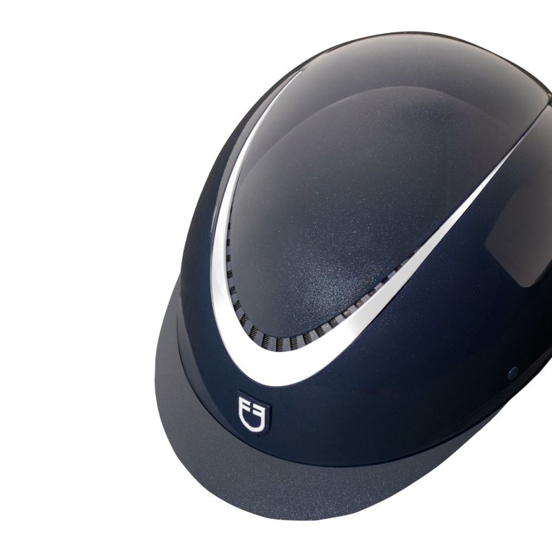 Equestro Cap lucido cinturino ecopelle e visiera stretta omologazione EN - Blu navy