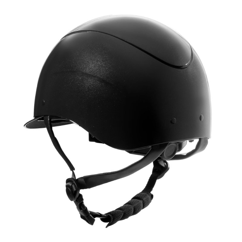 Equestro Cap lucido cinturino ecopelle e visiera stretta omologazione EN - Nero