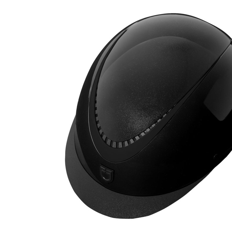 Equestro Cap lucido cinturino ecopelle e visiera stretta omologazione EN - Nero