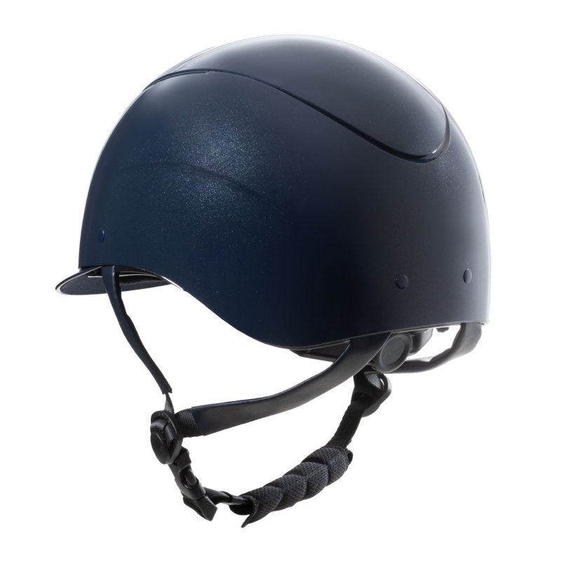Equestro Cap lucido cinturino ecopelle e visiera stretta omologazione EN - Blu navy
