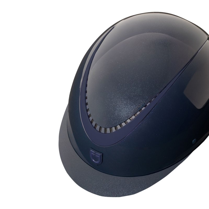 Equestro Cap lucido cinturino ecopelle e visiera stretta omologazione EN - Blu navy
