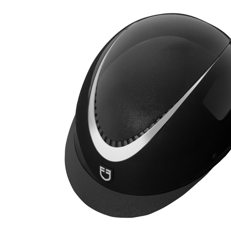 Equestro Cap lucido cinturino ecopelle e visiera stretta omologazione EN - Nero