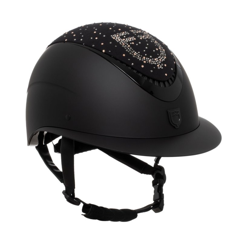 Equestro Cap opaco visiera larga con logo in strass omologazione EN - Nero
