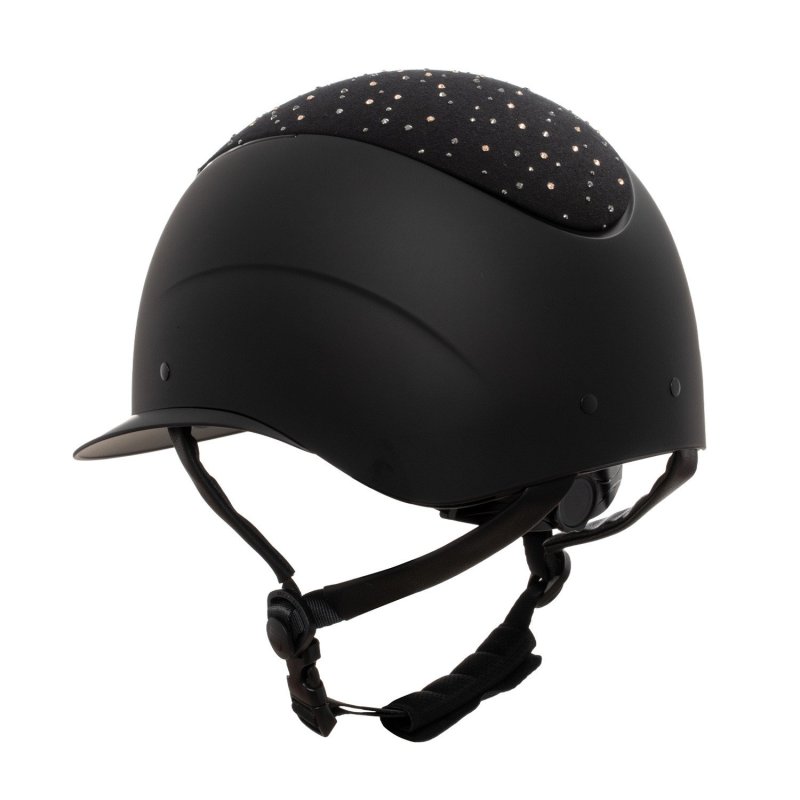 Equestro Cap opaco visiera larga con logo in strass omologazione EN - Nero