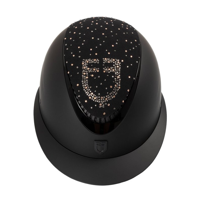 Equestro Cap opaco visiera larga con logo in strass omologazione EN - Nero