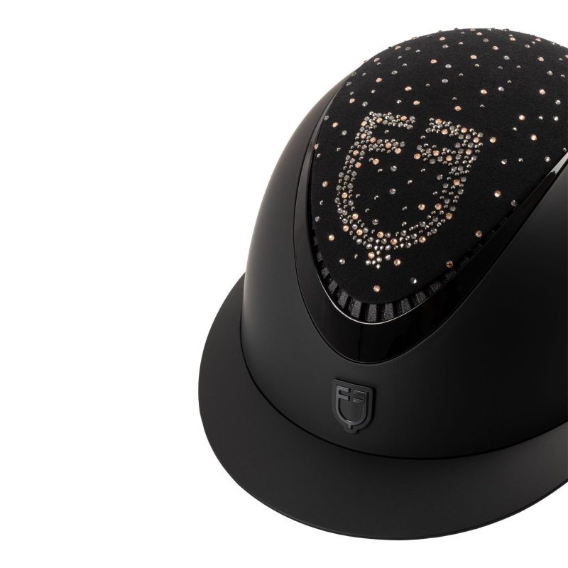 Equestro Cap opaco visiera larga con logo in strass omologazione EN - Nero