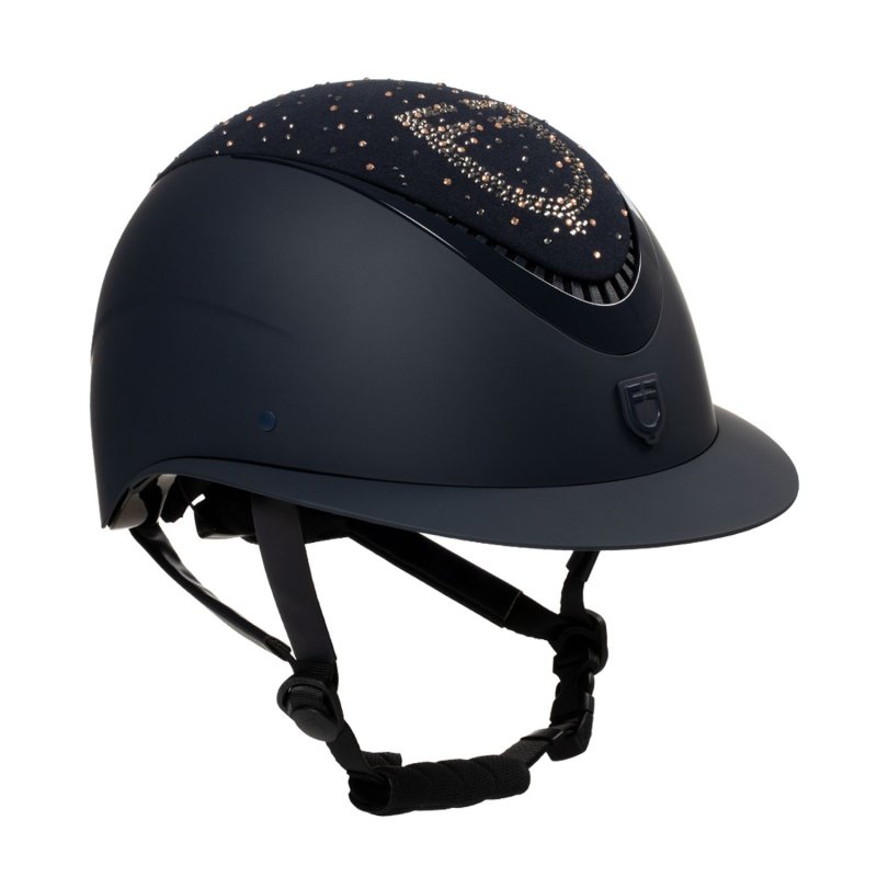 Equestro Cap opaco visiera larga con logo in strass omologazione EN - Blu navy