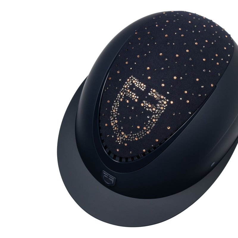 Equestro Cap opaco visiera larga con logo in strass omologazione EN - Blu navy