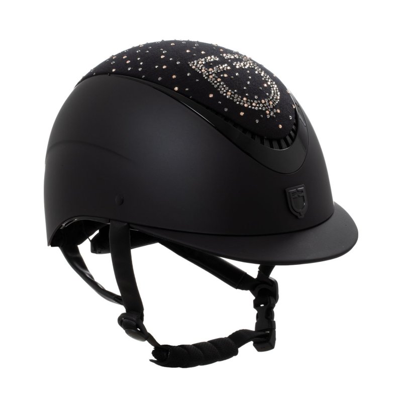Equestro Cap opaco visiera stretta con logo in strass omologazione EN - Nero