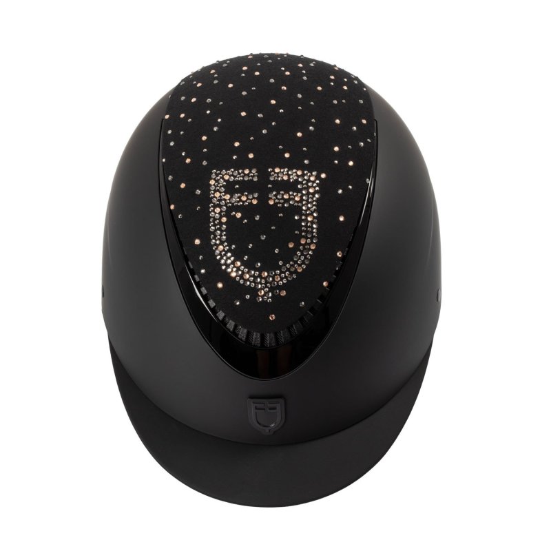 Equestro Cap opaco visiera stretta con logo in strass omologazione EN - Nero