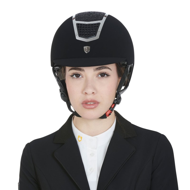 Equestro Cap ultra-light in velluto con strass - Nero