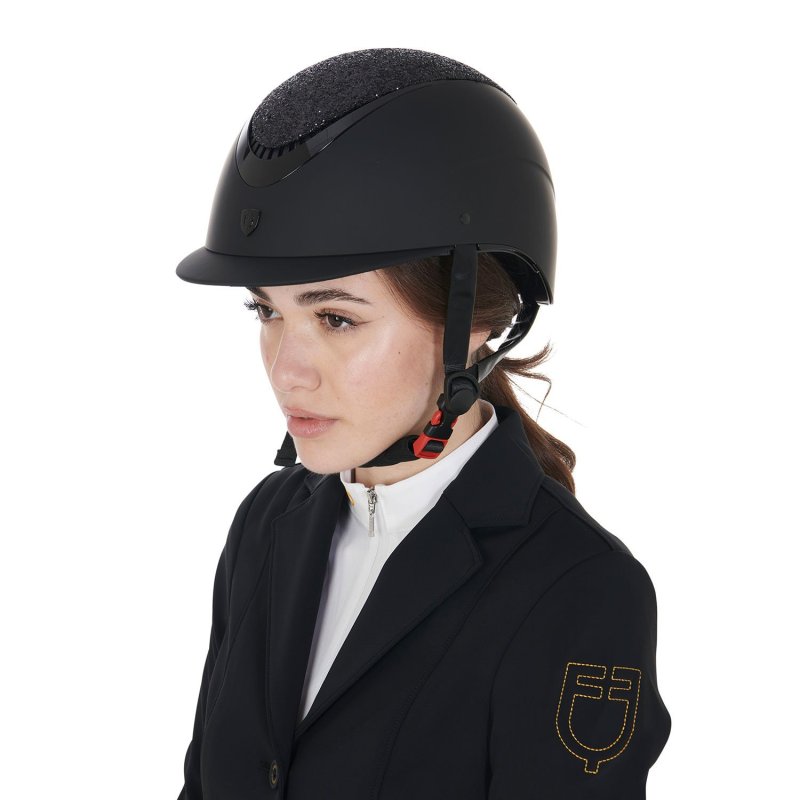 Equestro Cap visiera stretta con brillantini omologazione EN - Nero
