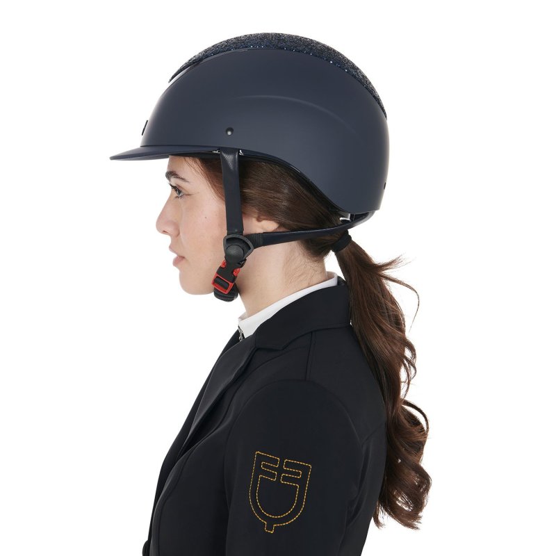 Equestro Cap visiera stretta con brillantini omologazione EN - Blu navy