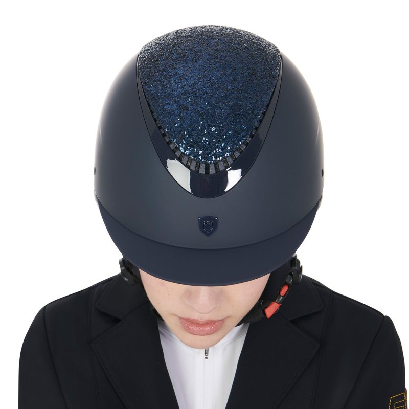 Equestro Cap visiera stretta con brillantini omologazione EN - Blu navy