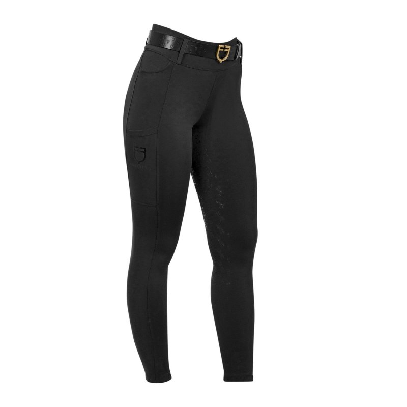 Equestro Leggings bambina a vita alta full grip con passanti Nero