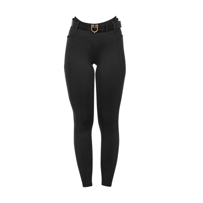 Equestro Leggings bambina a vita alta full grip con passanti Nero