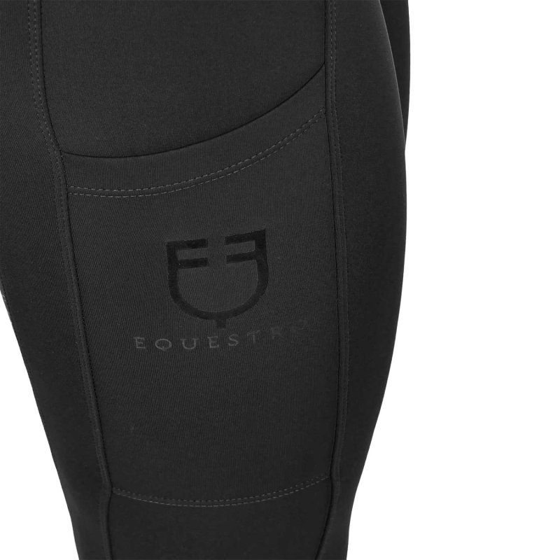 Equestro Leggings bambina a vita alta full grip con passanti Nero