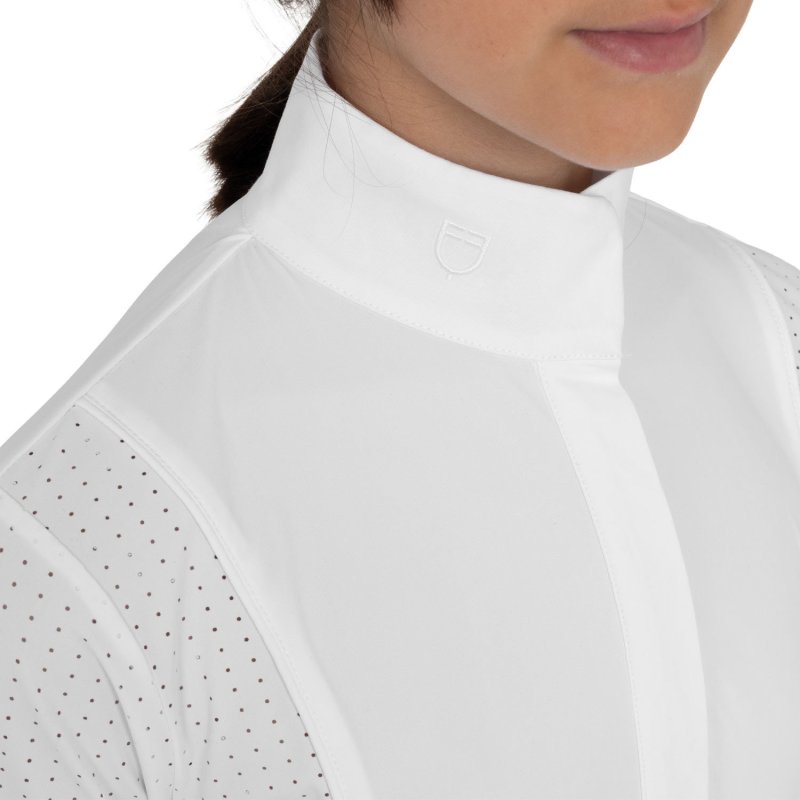 Equestro Polo da concorso bambina a manica corta con inserti mesh Bianco