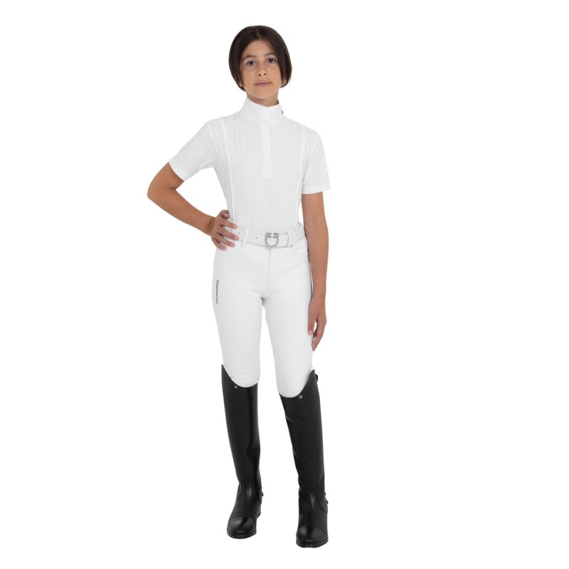 Equestro Polo da concorso bambina a manica corta con inserti mesh Bianco