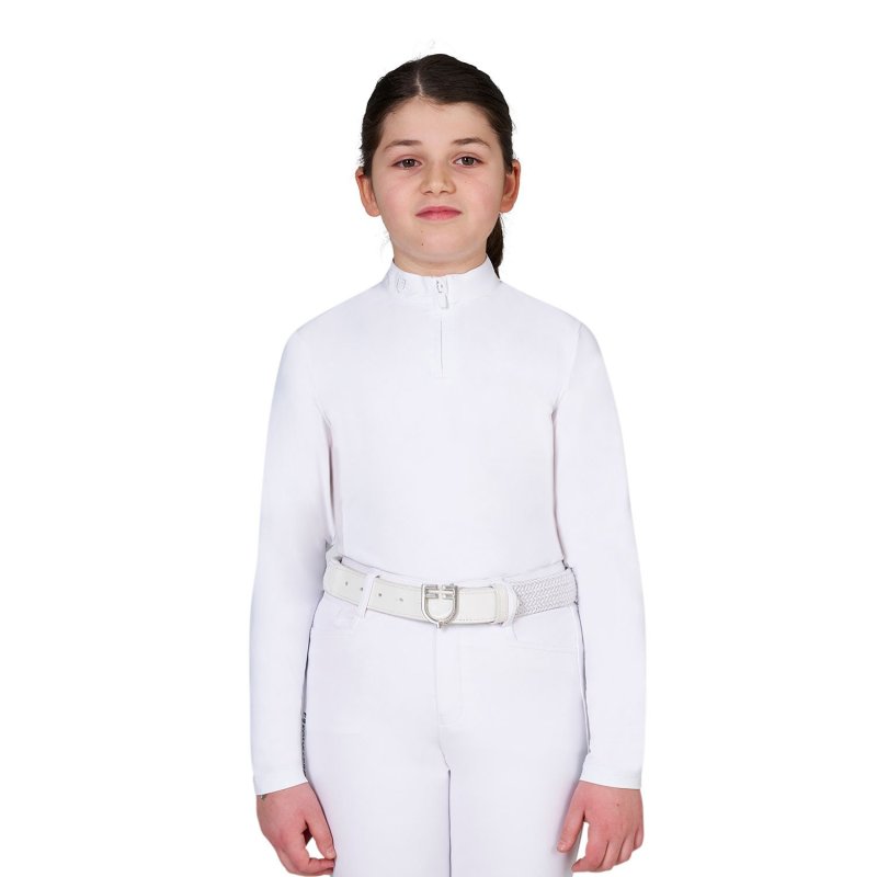 Equestro Polo da concorso bambina con inserti micromesh Bianco