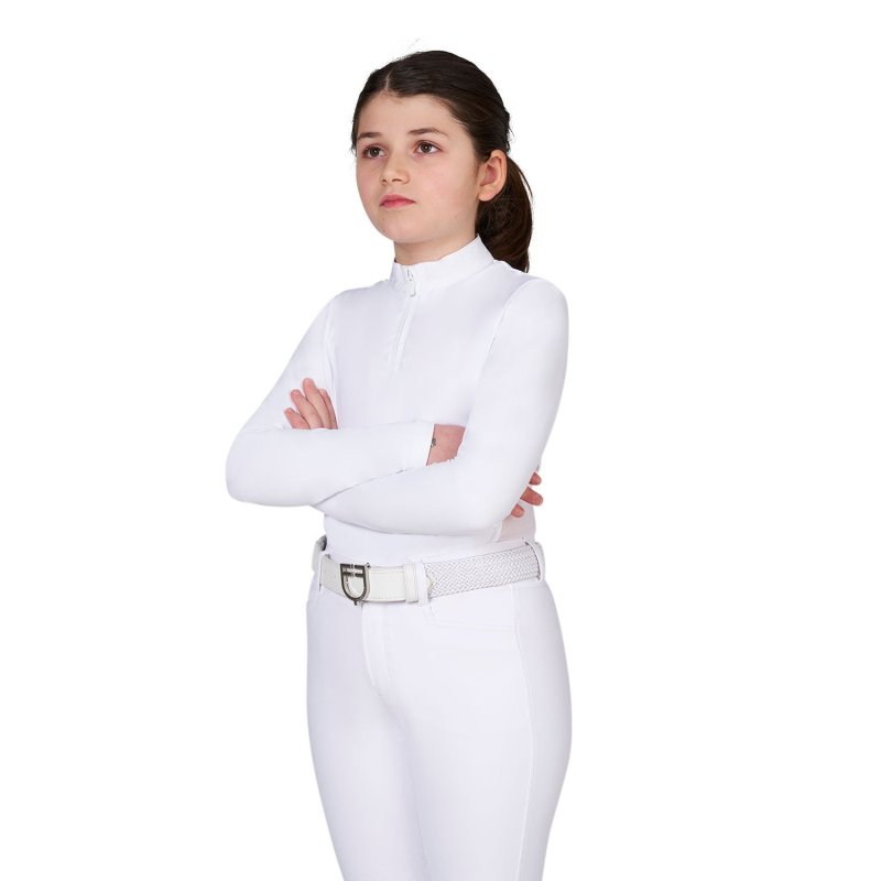 Equestro Polo da concorso bambina con inserti micromesh Bianco