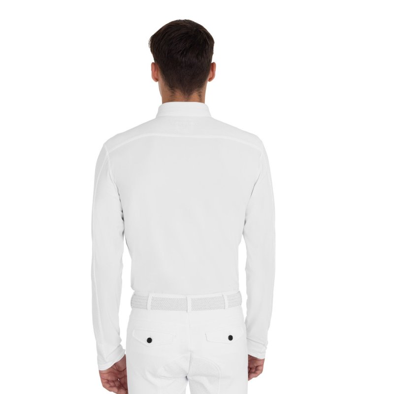 Equestro Polo da concorso uomo con inserti in mesh e a costine Bianco