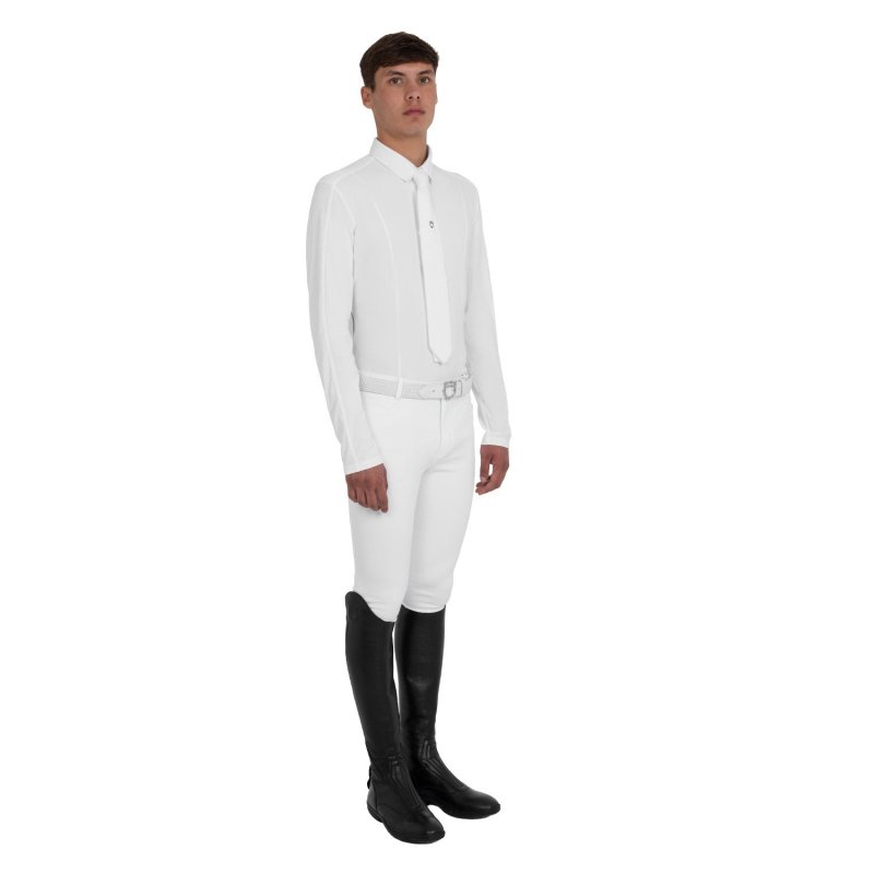 Equestro Polo da concorso uomo con inserti in mesh e a costine Bianco